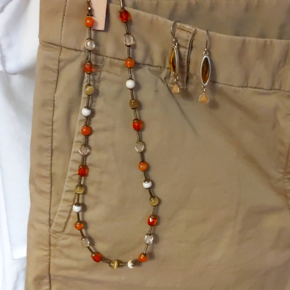 Muti-Colored Stone Brass Necklace & Matching Earrings